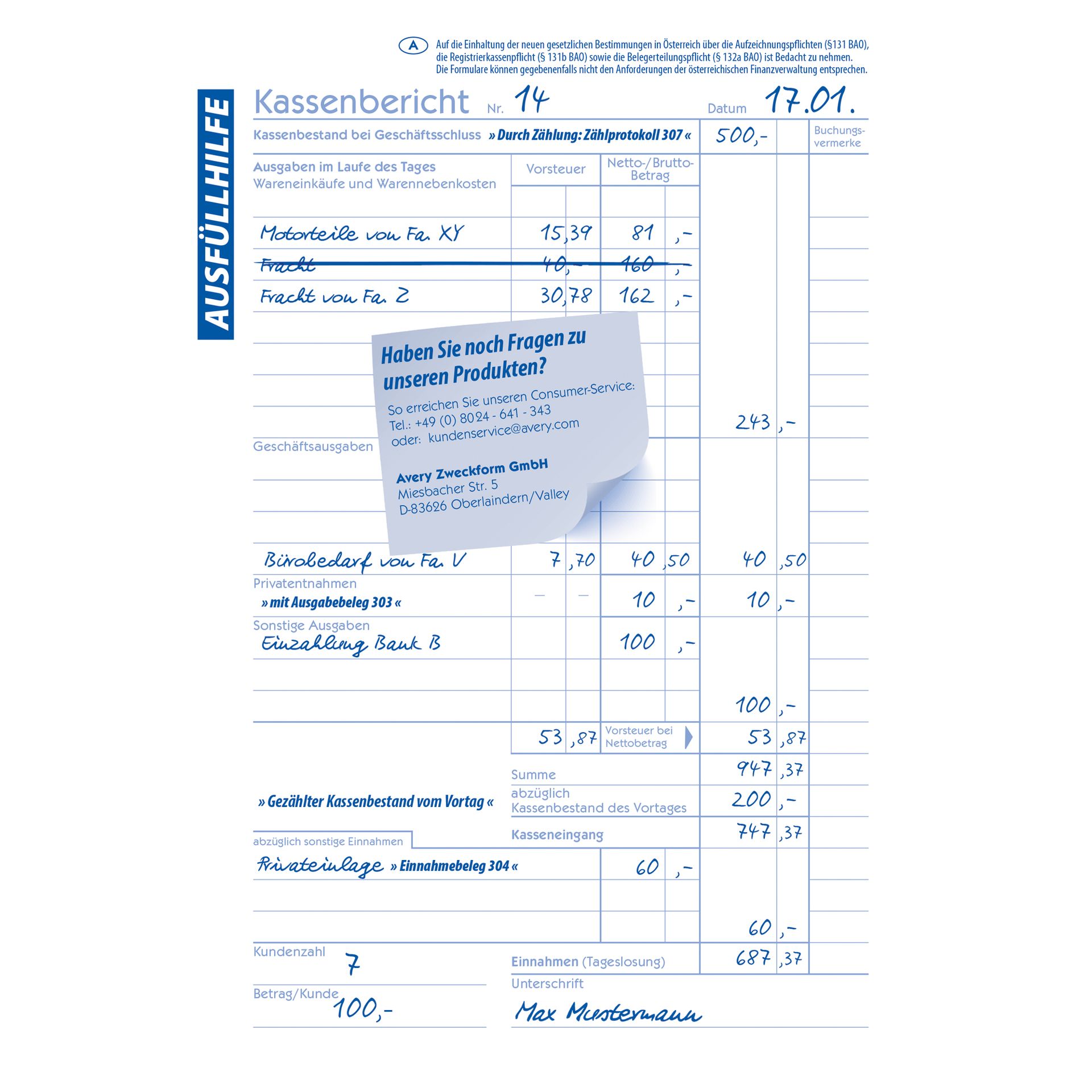Kassenbericht DIN A5 50Blatt