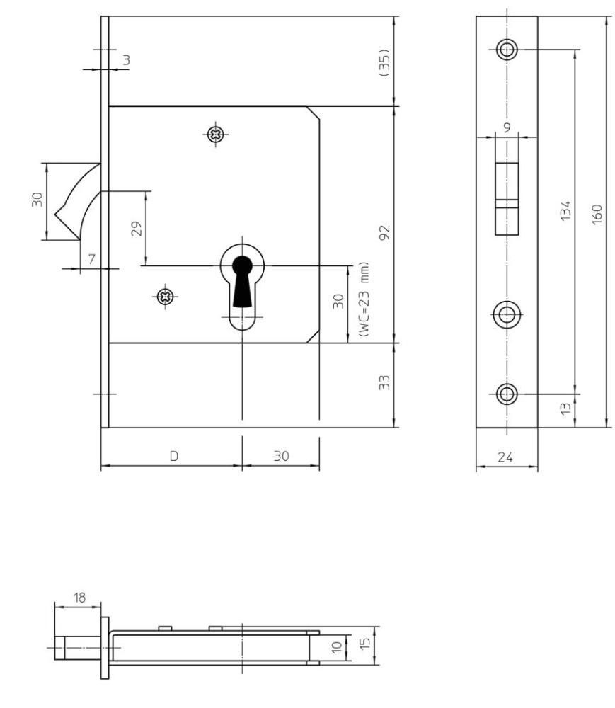 ST-Einsteckschloss 1620, PZ,24x160kt,DL/DR altsilb