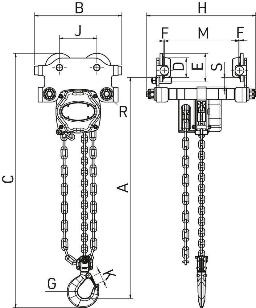 Kombifahrwerk LHT-H-005L mit Handlaufkatze und Flaschenzug Hub 3,0m Tragkraft 500kg