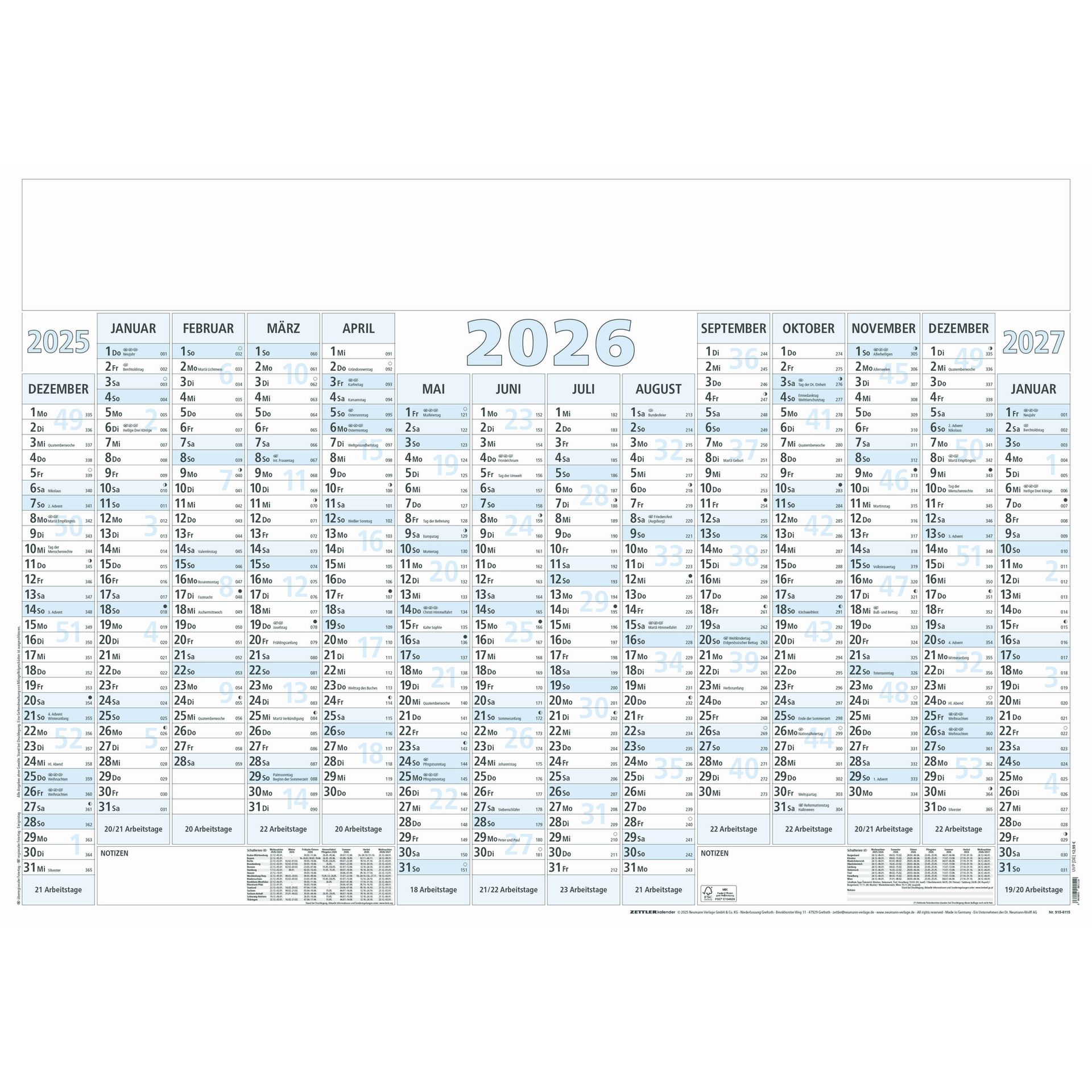 Plakatkalender 14M/1S gerollt 5St.