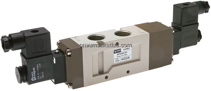 5/3-Wege Magnetventil, G 1/2", Mittelstellung geschlossen, 24 V=