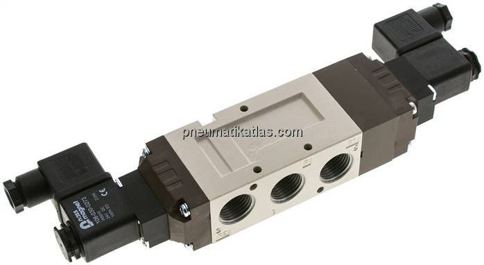 5/3-Wege Magnetventil, G 1/2", Mittelstellung geschlossen, 24 V=