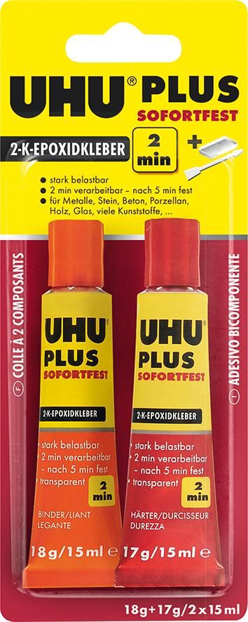 2-KomponentenepoxidkleberPLUS SOFORTFEST SB-Karte mit Tuben Binder18g Härter 17g UHU