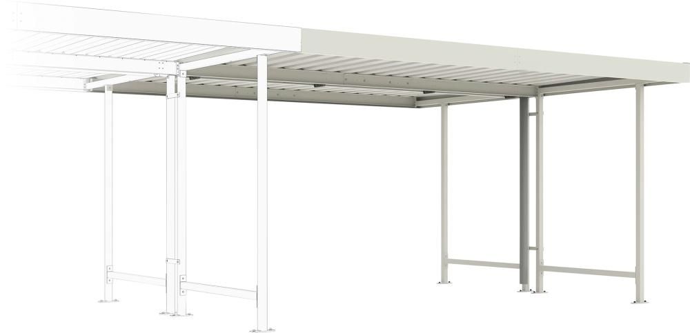 Überdachung Mod. Leipzig B4300xT4400xH2350 mm RAL 9002 grauweiß Anbaufeld zweiseitig