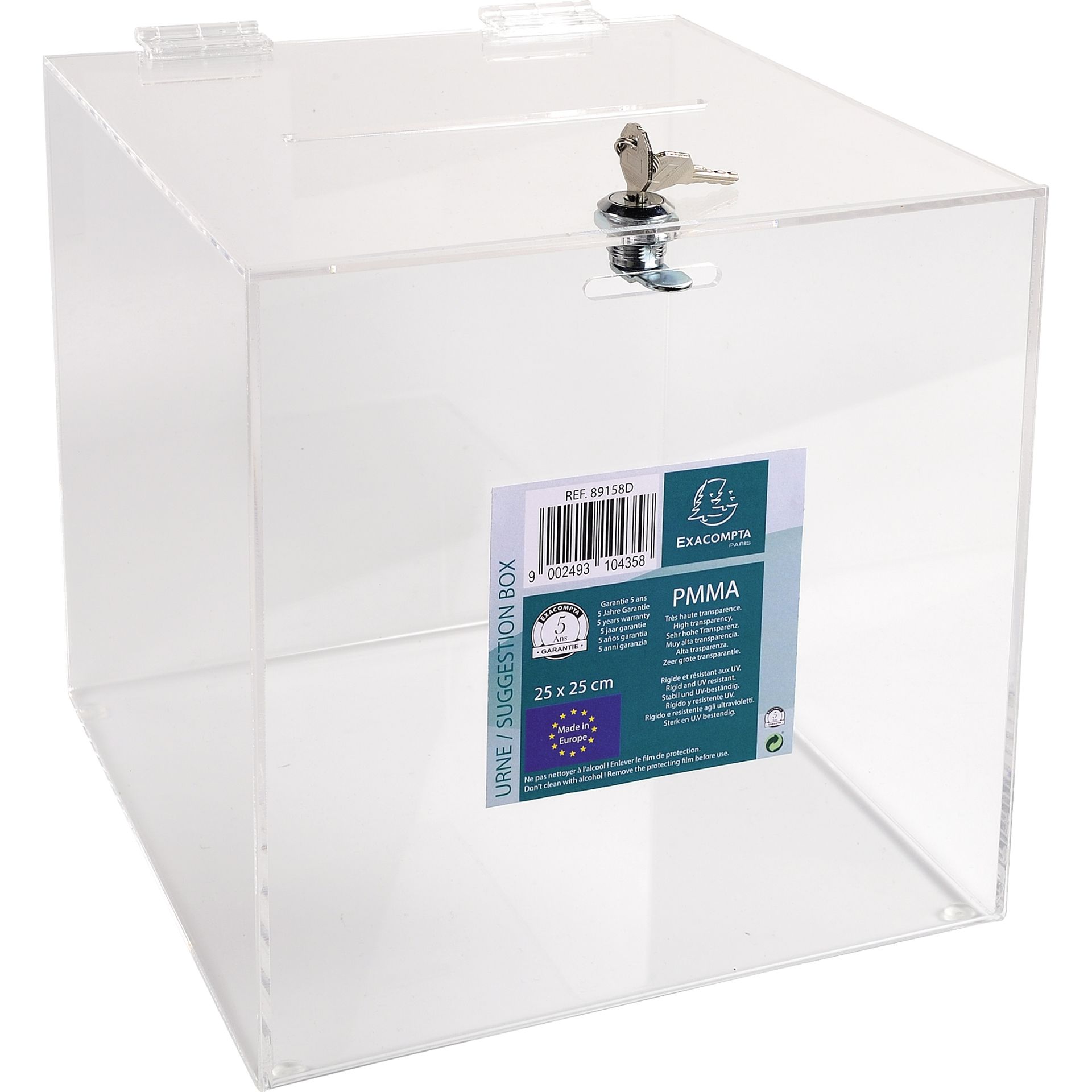 Einwurfbox 25x25x25cm abschließbar glasklar