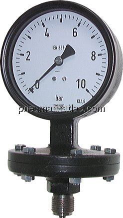Plattenfeder-Manometer senkrecht, 100mm, -1 bis 0 bar