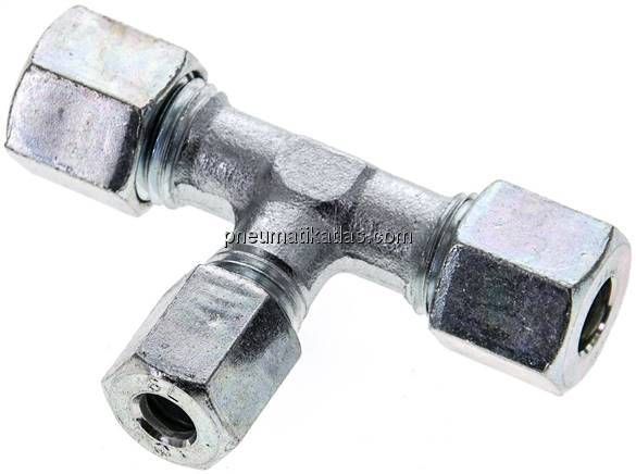 T-Schneidringverschraubung 8 L (M14x1,5)-6 L (M12x1,5)-8 L (M14x1,5), Stahl verz