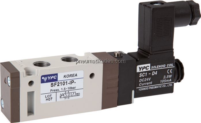 5/2-Wege Magnetventil, G 1/8", Federrückstellung, 24 V=