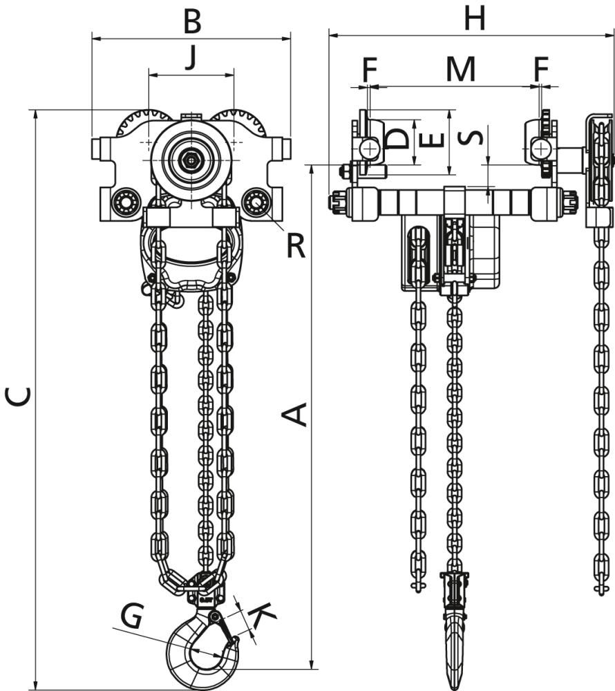 Kombifahrwerk LHT-G-005L mit Haspelfahrwerk und Flaschenzug Hub 3,0m Tragkraft 500kg