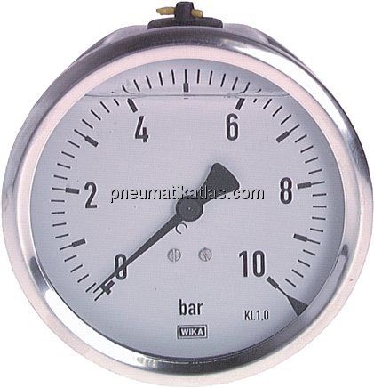 Glycerin-Manometer waagerecht (CrNi/Ms),100mm, -1 bis 0bar