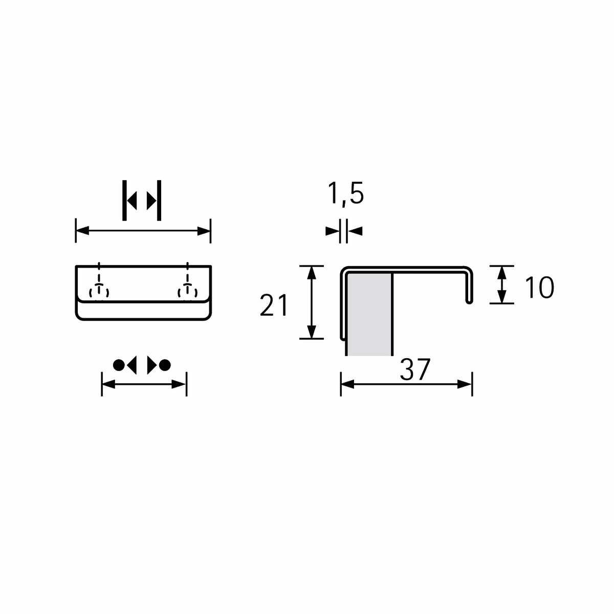 Griff Narni, Bohrabstand 20, L 30 mm, B 37 mm, H 2