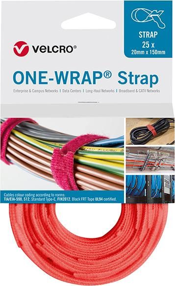 VELCRO Klettkabelbinder ONE-WRAP Strap 20 x 200mm, orange, 25 Stück