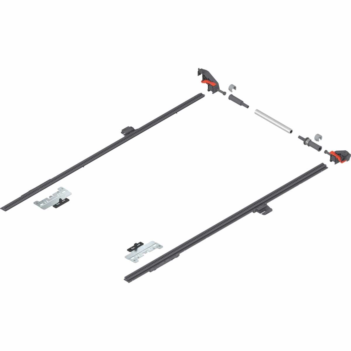 MERIVOBOX Seitenstabilisierung, NL=650 mm, KB=1400 mm, Vollauszug, zum Ablängen, R7037 staubgrau