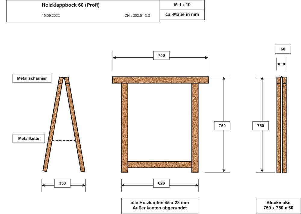 Holzklappbock 75x75cm, klappbar, Universal
