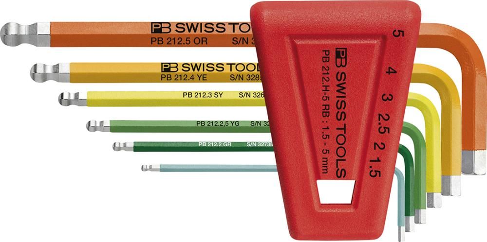 Winkelschraubendreher- Satz im Kunststoffhalter 6-teilig 1,5-5mm Rainbow Kugelkopf PB Swiss Tools
