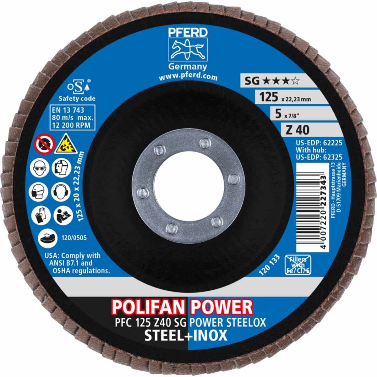 PFERD POLIFAN-Fächerscheiben PFC 125 Z 40 SG POWER STEELOX