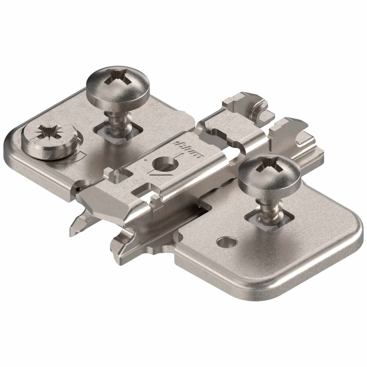 CLIP Montageplatte, kreuz, 0 mm, Stahl, mit EXPANDO-Spreizdübel, HV: Exzenter, vernickelt