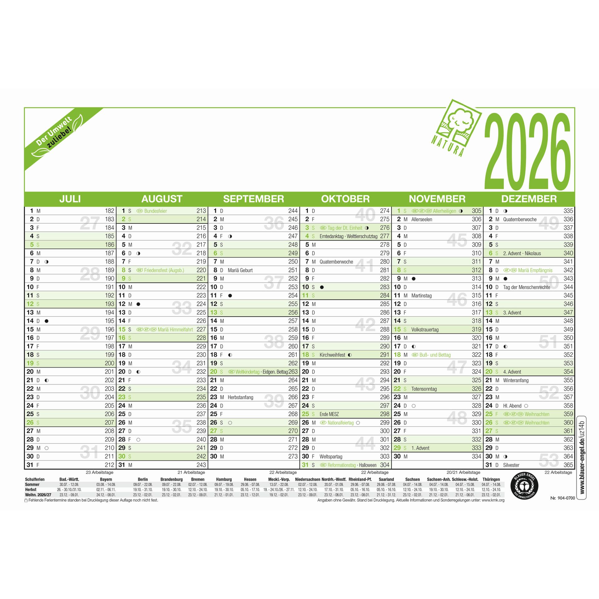 Arbeitstagkalender A5 6M/1S RC 904