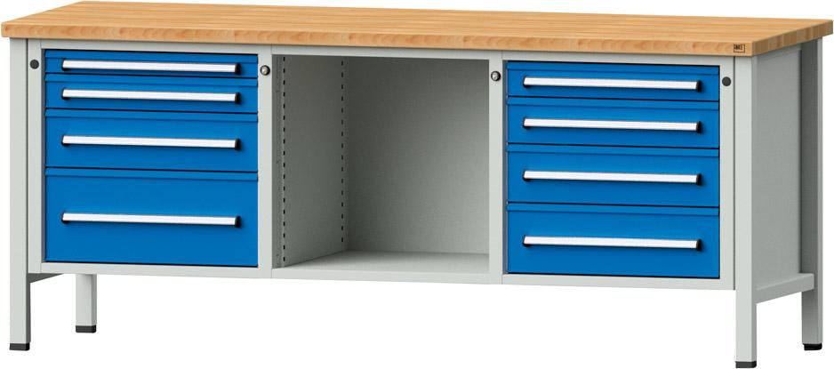 Anke Kastenwerkbank B2000xT700xH840mm RAL7035/5012 BMP: 40 mm 8 Schubladen