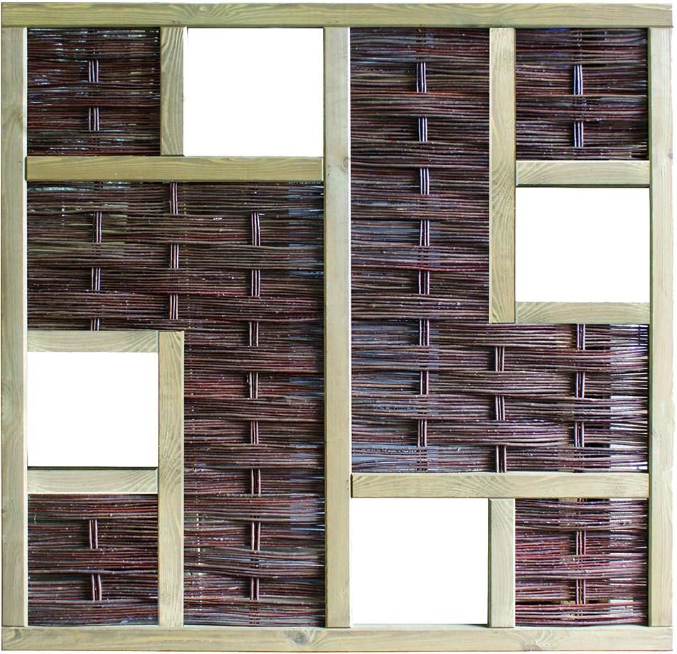 LABO-3D Weidengeflechtzaun 180x180cm, 4 Fenster Rahmen 70 x 35 mm