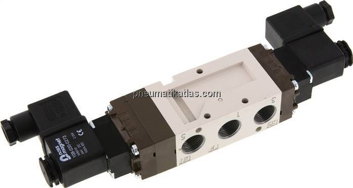 5/3-Wege Magnetventil, G 3/8", Mittelstellung geschlossen, 24 V=