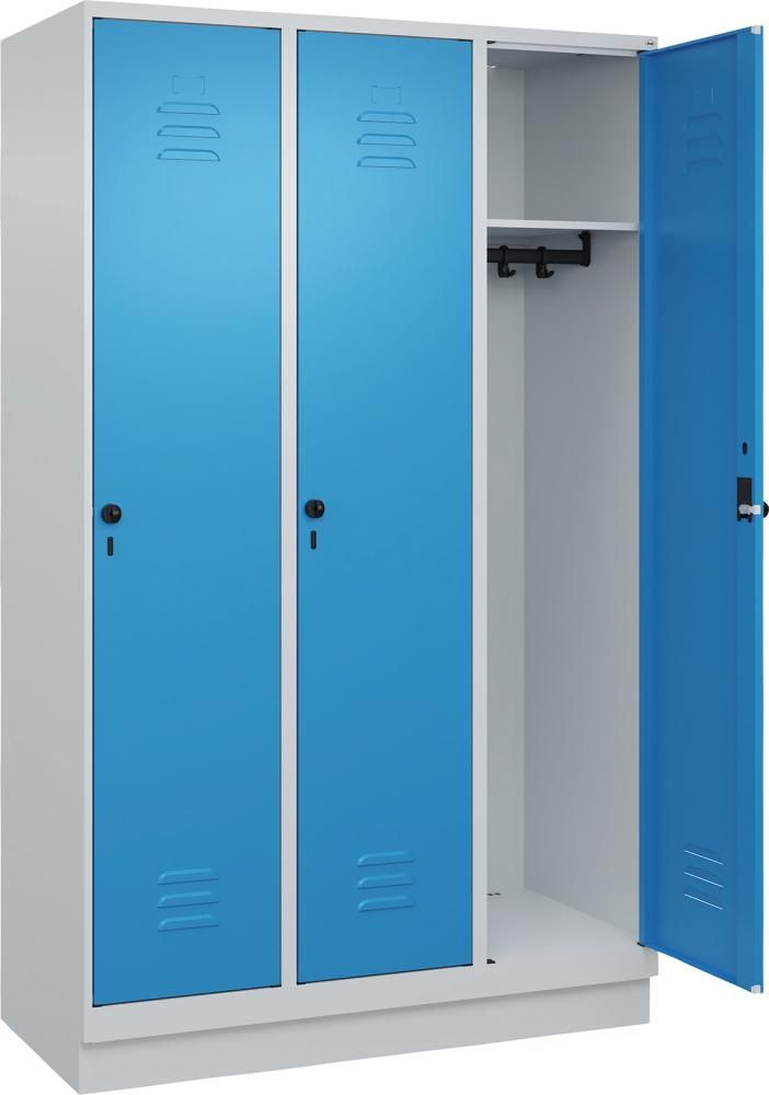 Garderobenschrank CLASSICB300xT500xH1950 mm RAL 7035/5010, 1 Abteil mit 100 mm hohem Sockel