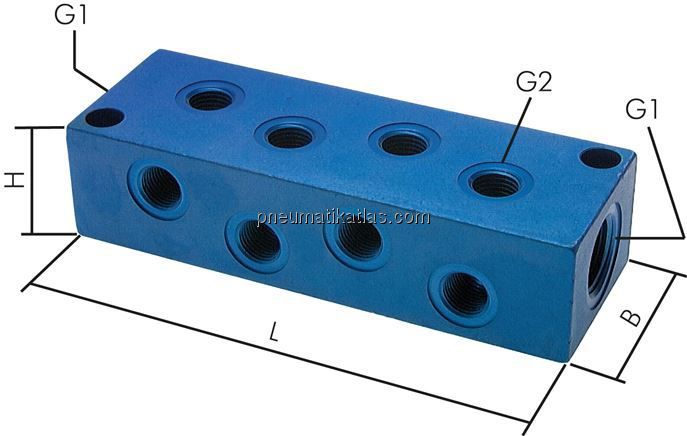 Verteilerleiste 2 x G 1/4"-8 x M 5, Aluminium