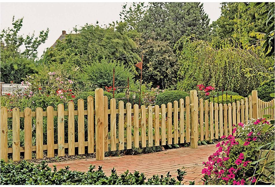 HEIKO-Gartenzaun 180 x 80/65 cm, kdi-grün Latten 20/90mm Unterbogenglatt, Riegel 25/70 mm