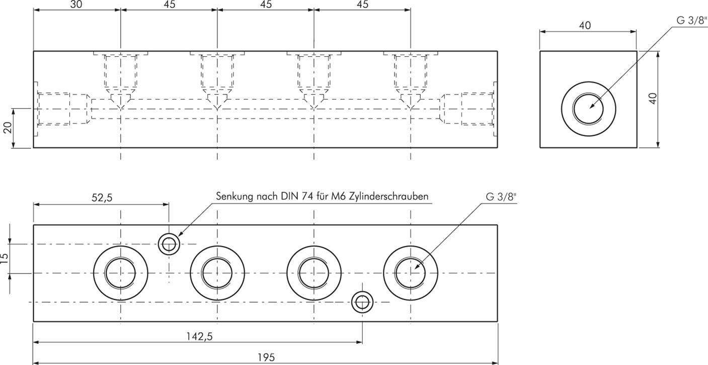 Hydraulik-Verteilerleiste 2 x G 3/8"-4 x G 3/8"