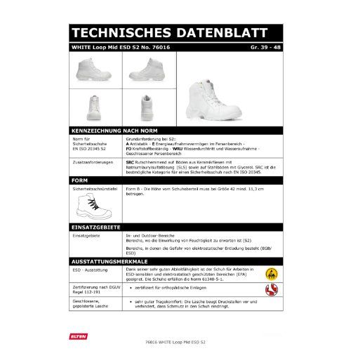 ELTEN Loop Sicherheitsstiefel Mid S2 ESD, Weiß, Gr. 48