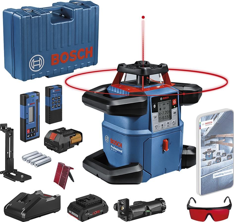 Rotationslaser GRL 600 CHV Bosch 1x18,0 V 4,0 Ah ProCore LadegerätGAL18V-40 Koffer