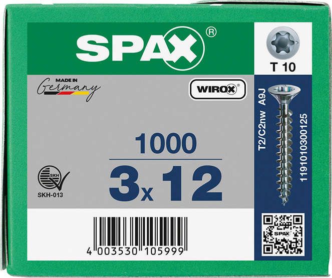 Spax Schrauben Fl/Vz Torx 3,0X12 VG VE1000