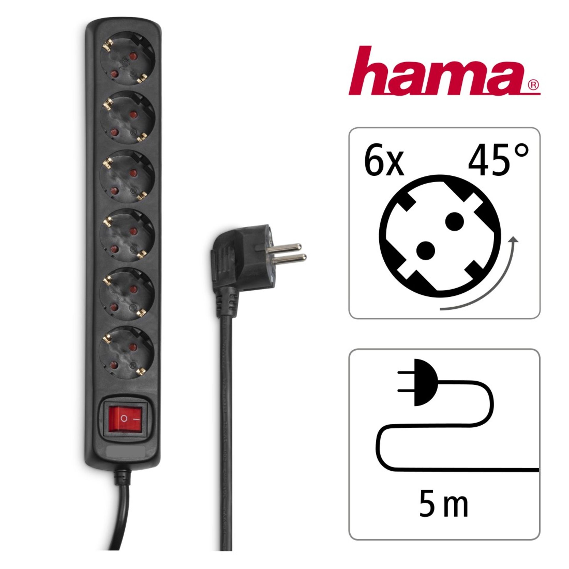Steckdosenleiste 6fach Schalter 5m sw