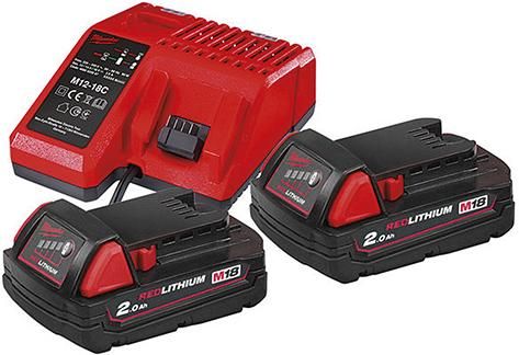 Akku-Starter-Set M18NRG-202 Milwaukee 2x18,0 V 2,0 Ah Ladegerät M12-18FC Karton