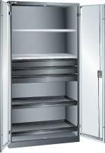Flügeltürenschrank B1000xT580xH1950mm RAL 7035,Vollblechtür 4 Böden,3Schubladen