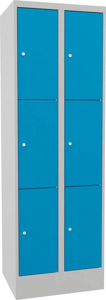 PAVOY Schließfachschrank m. Sockel 3 Fächer 2 Reih. Abt.br. 300mm 7035/5012 B600xT500xH1850