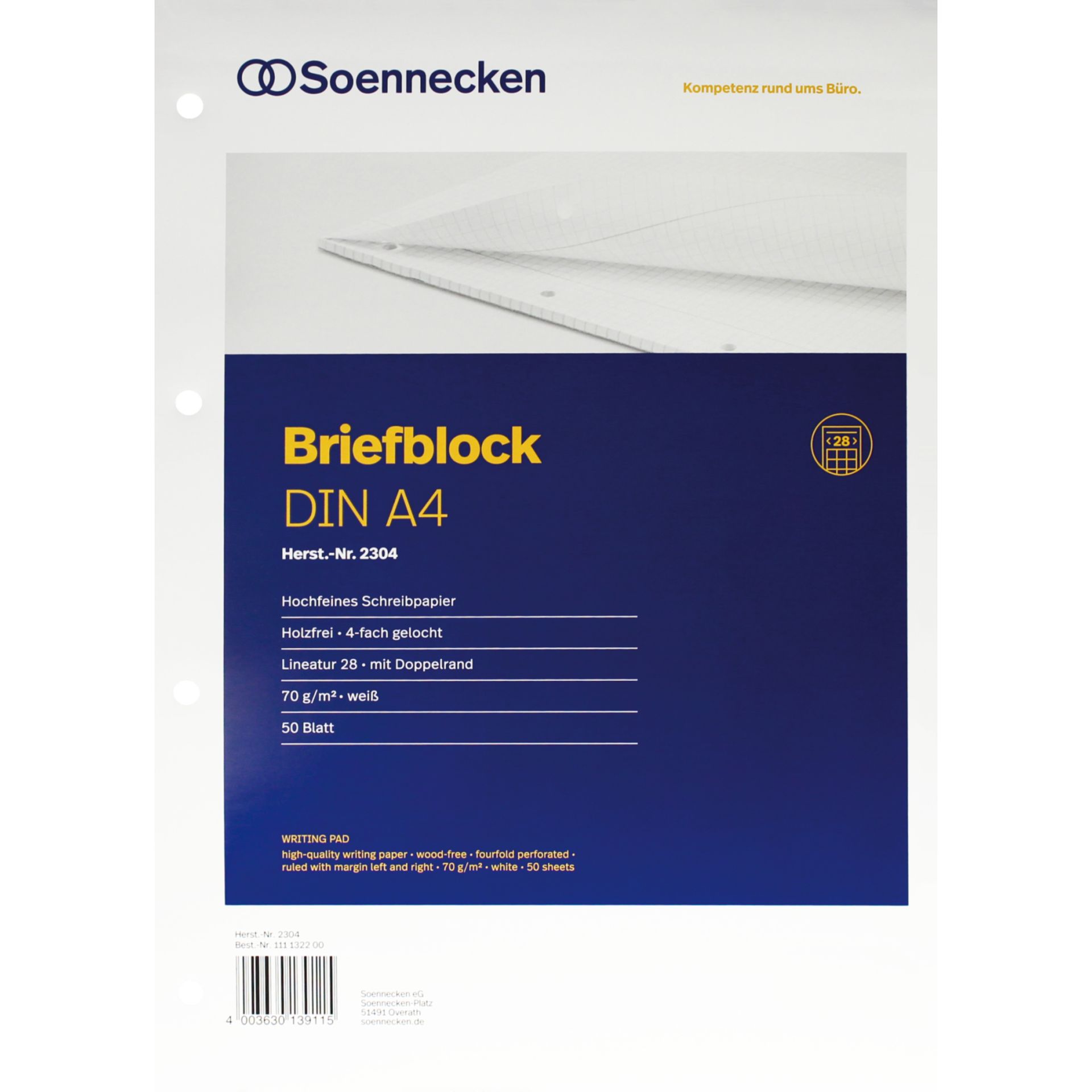 Briefblock DIN A4 gelocht Lineatur28 kariert 50Blatt