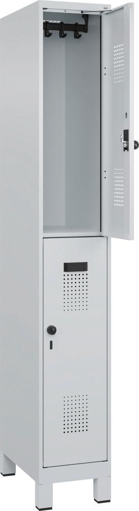 Doppelst. Schrank EVOLO mit 100 mm hohen Füßen RAL7035/7035, 1x2Abteile B300xT500xH1950mm