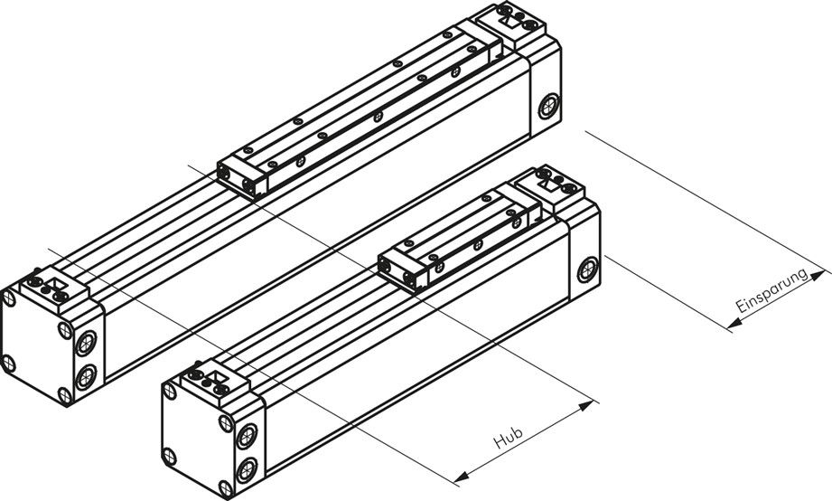 Kolbenstangenloser Zylinder,  Kolben Ø 18 mm, Hub 100 mm