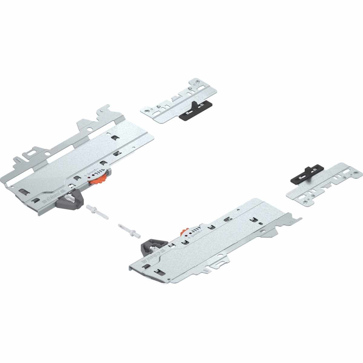 Set (TIP-ON BLUMOTION Einheit + Mitnehmer + Adapter), für MERIVOBOX, Typ S0, NL=270-300 mm, Gesamtgewicht des Auszugs=0-10 kg, links/rechts, weiß
