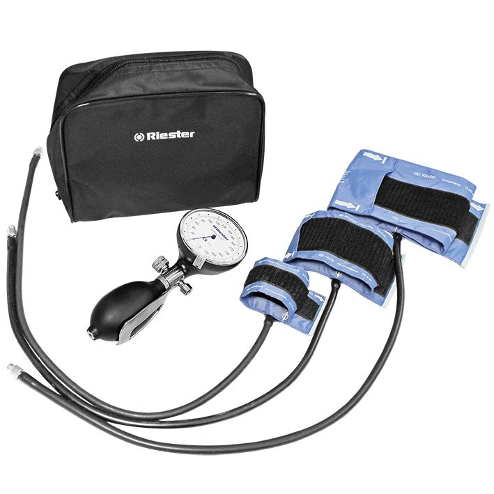 babyphon Blutdruckmessgerät Ø 63 mm,Kunststoff/Metall, 1-Schlauch, Set Imit 3 Klettenmanschetten blau für Neugeborene, Säuglinge und Kinder