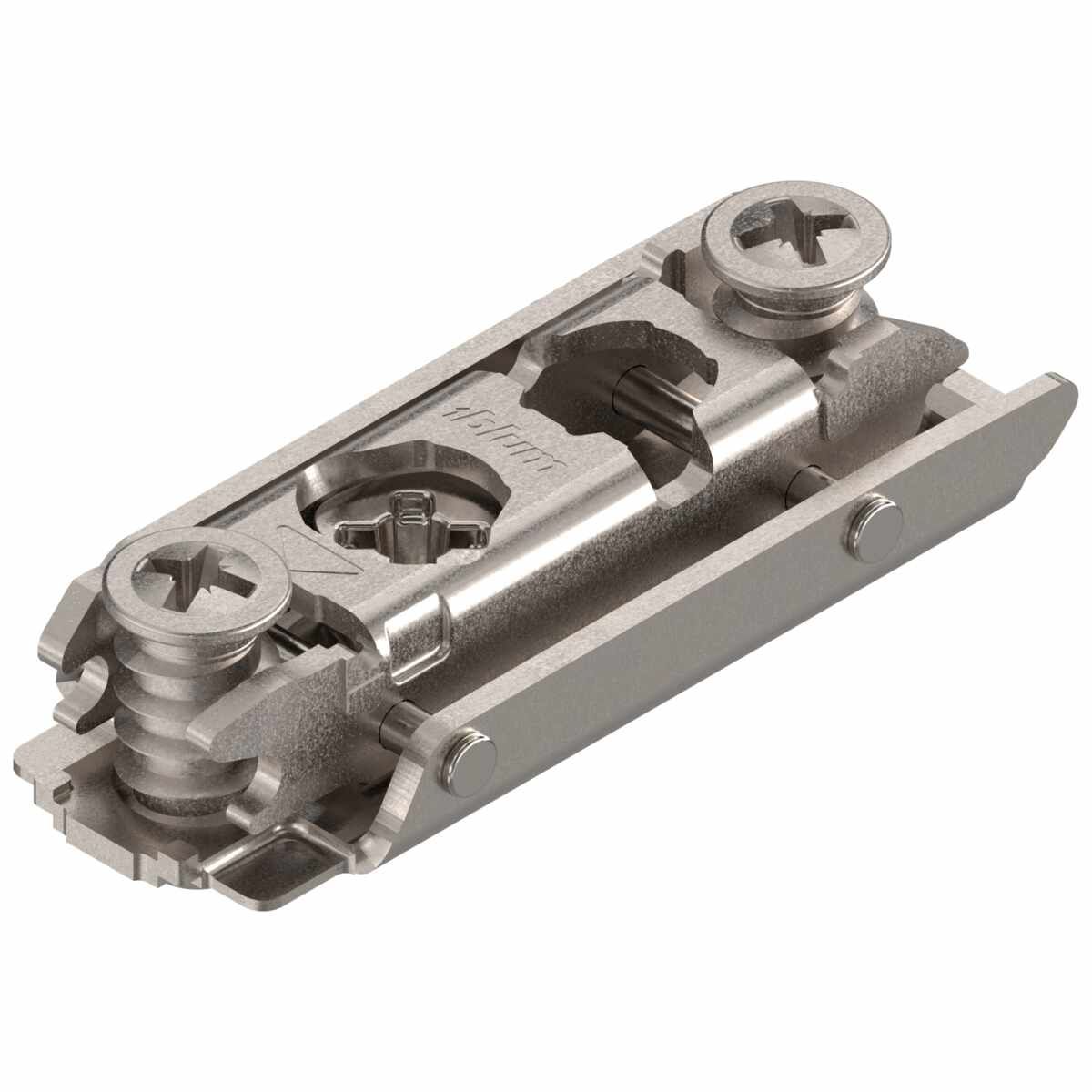 CLIP Montageplatte, gerade, 0 mm, Stahl, zum Schrauben mit vormontierten Systemschrauben, HV: Exzenter, vernickelt
