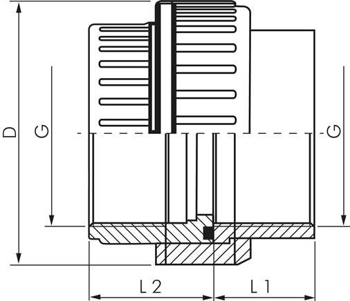 Gewindeverschraubung, PVC-U/ EPDM, Rp 3/8" IG