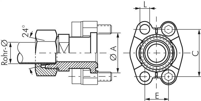Gerade Flanschverschraubung 1/2"-SAE (6000 PSI), 16 S (M24x1,5)