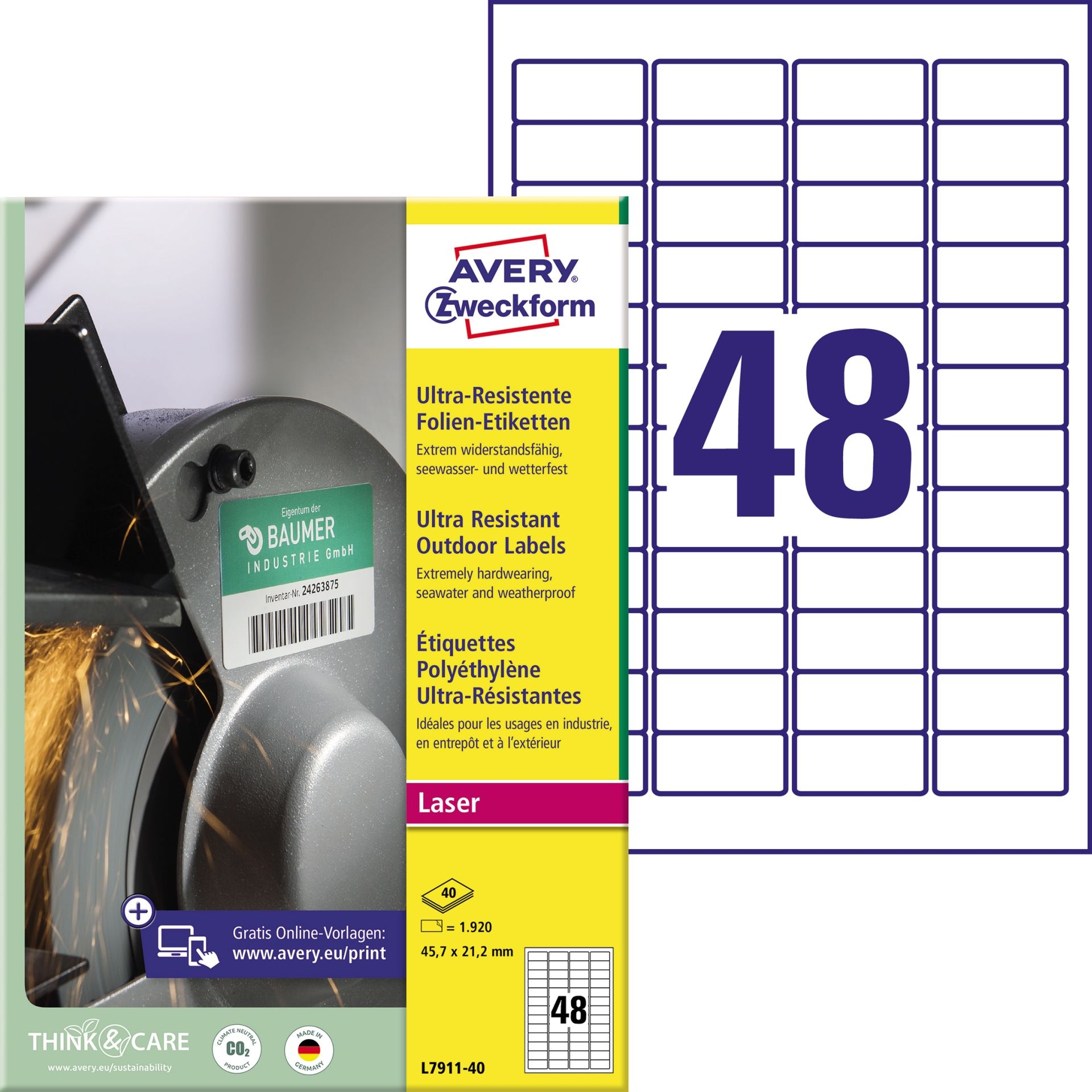Etikett 45,7x21,2mm ws 1920 St./Pack.