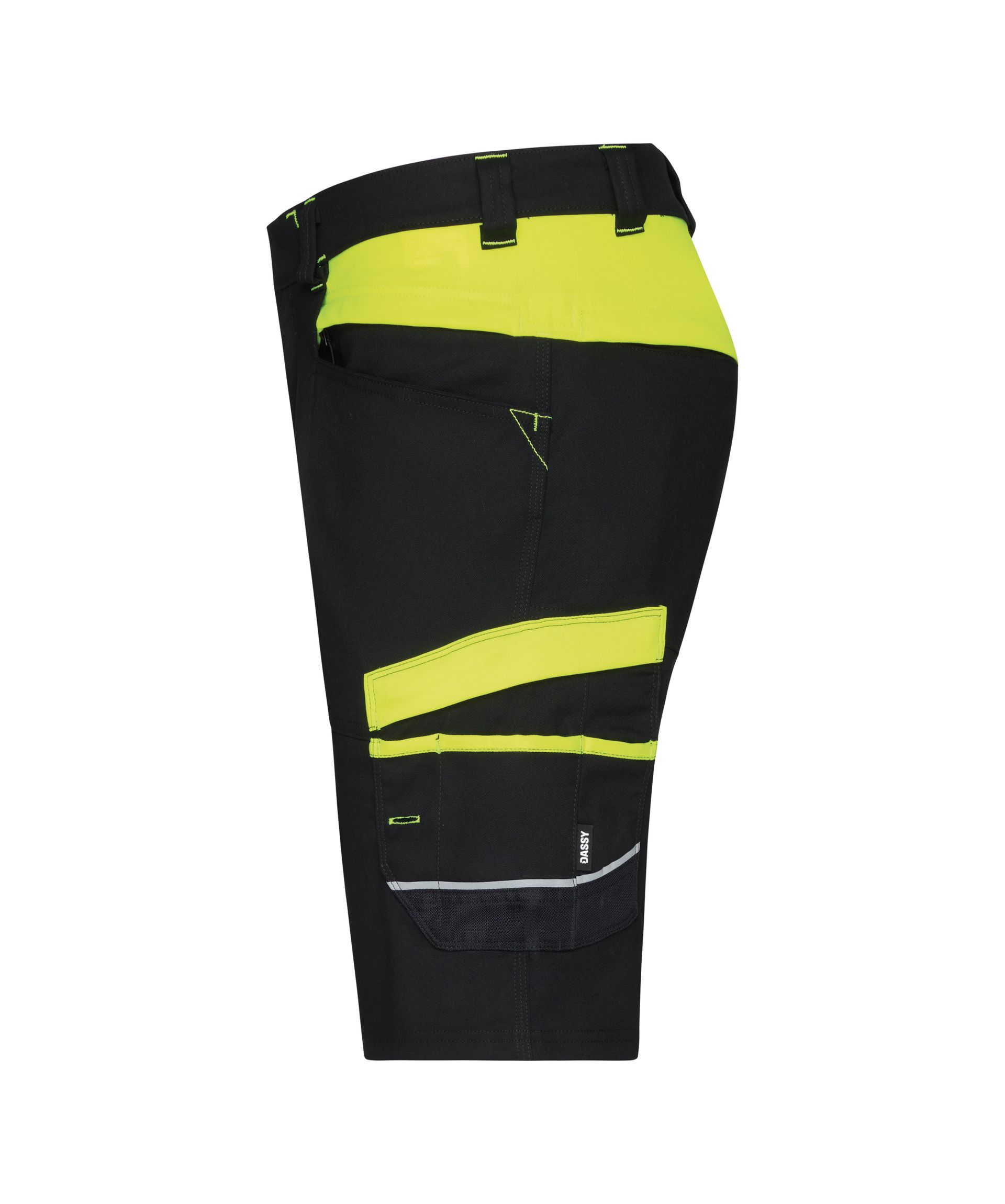 DASSY® Manilla - Stretch-Arbeitsshorts - schwarz/neongelb, Gr. 42