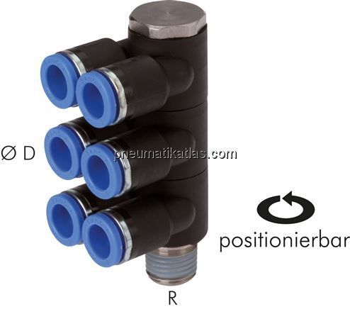 Steck-Mehrfachverteiler, 6-fach R 1/8"-4mm, IQS-Standard