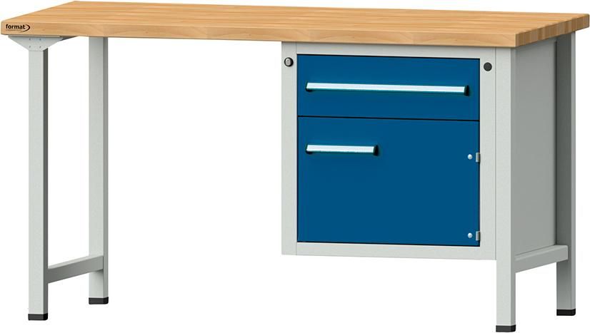 Format Kombi-Werkbank B1500xT700xH840mm RAL 7035/5010 BMP: 40 mm 1 Schublade, 1 Tür