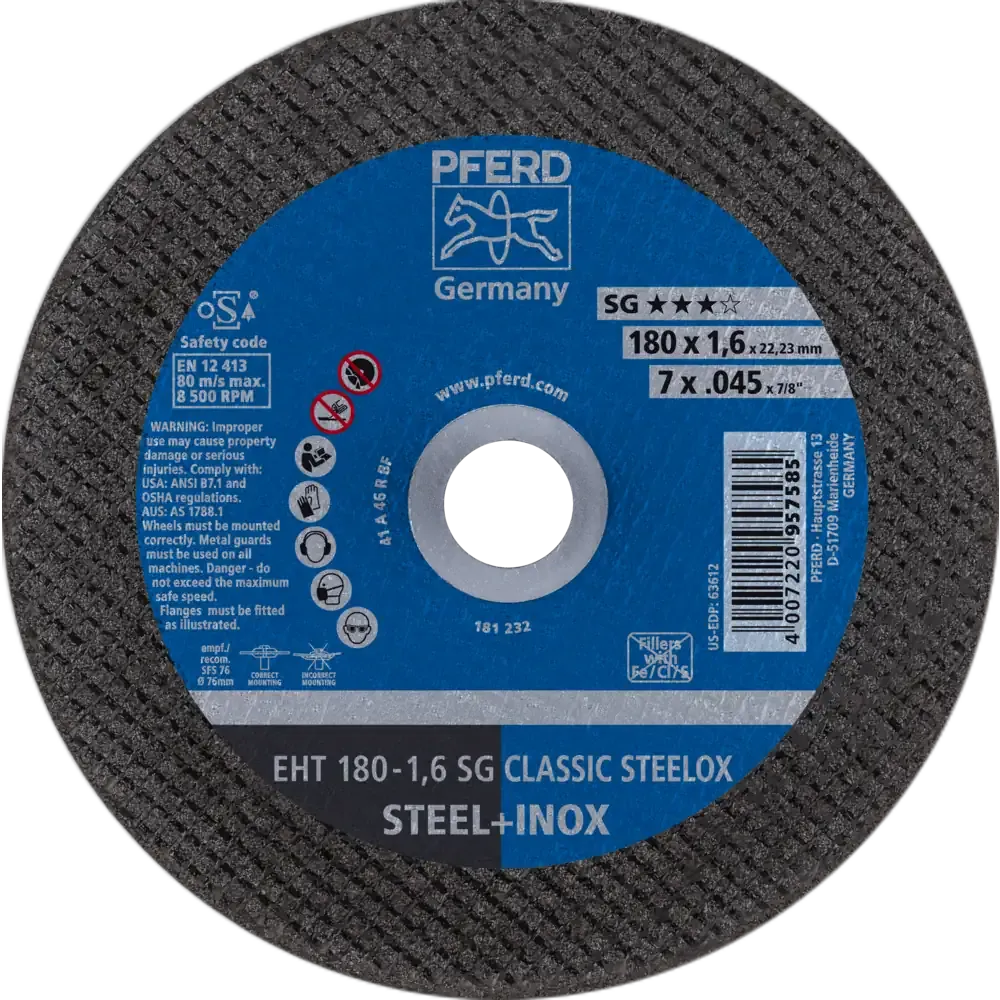 PFERD Trennscheibe EHT 180x1,6x22,23mm gerade Leistungslinie SG