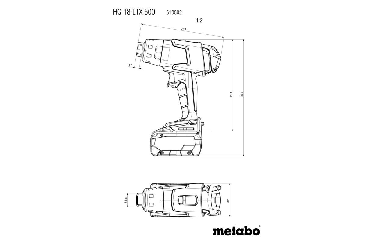 Akku-Heißluftgebläse soloHG 18 LTX 500 Metabo ohne Akku ohne Ladegerät metaBOX
